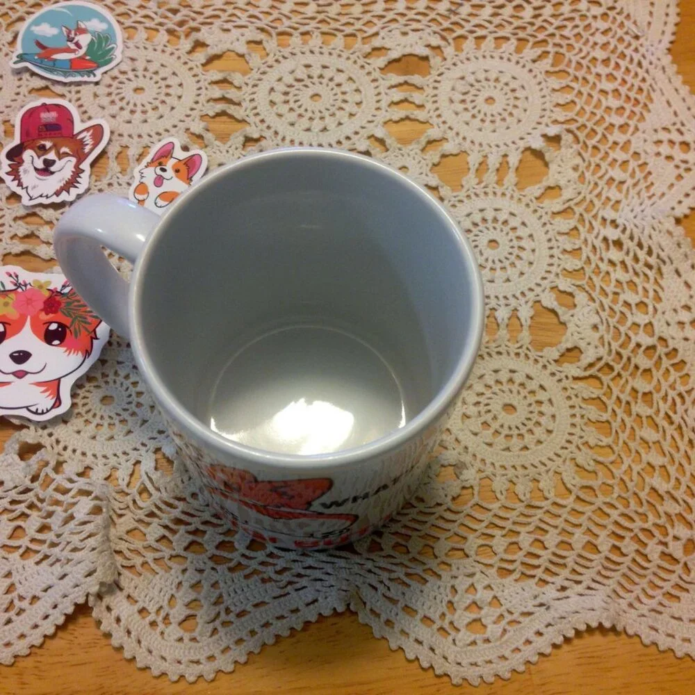 Corgi Alert! Humorous coffee cup and stickers, guess what? Corgi Butt
